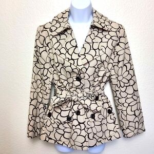 Vintage Isabella Suits Cream with Brown Floral belted Safari  Blazer Size 12